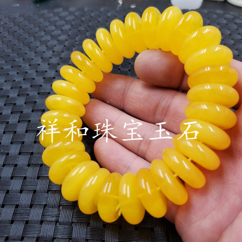 饰品手链荧光浮盐水仿蜜蜡手链鸡油黄蜜蜡平安扣手链蜜蜡玉钱手串