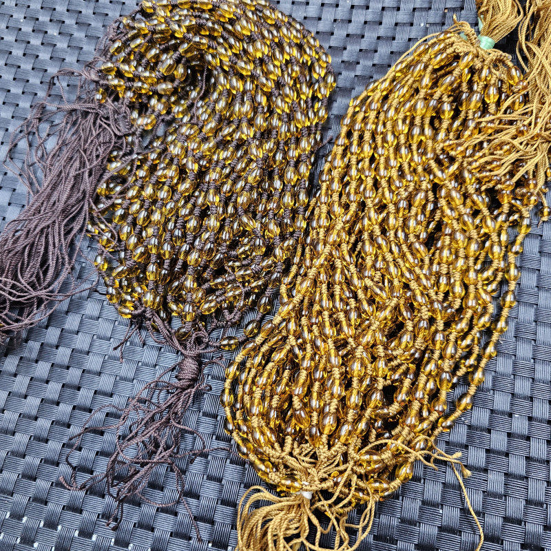 仿琥珀米珠挂件绳可调节玻璃米珠椭圆路路通吊坠绳玉线绳项链绳