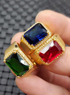 祥和珠宝冰种锆石戒指鸡血红锆石戒指宝蓝色方形戒指墨绿色戒指