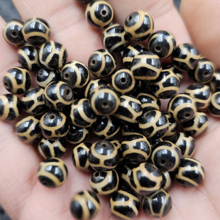 牙黄龟甲天珠圆珠玉石散珠黑玛瑙8毫米手链项链饰品配件手工珠子