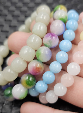 包邮翡翠玉飘花圆珠玉石手链