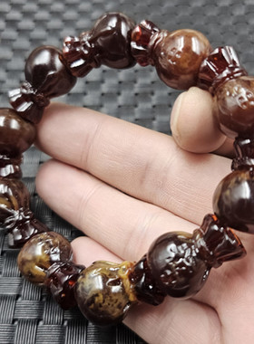 荧光浮盐水蜜蜡钱袋手链人造蜜蜡福袋手链仿古蜜蜡手链男女同款