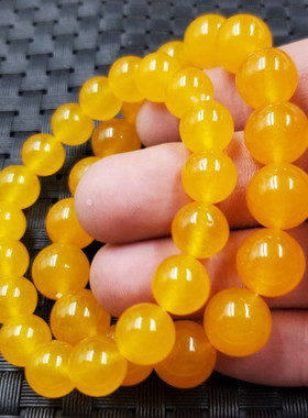 玉石手链优化黄龙玉圆珠手链石英岩玉手链黄色圆珠手链鸡油黄手串