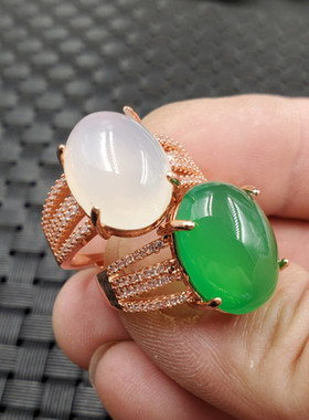 天然玉石冰种白玉髓戒指碧绿色玉髓活口戒指鸡血红玉戒指玉指环