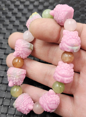 仿盐源玛瑙生肖羊仿玉石手链