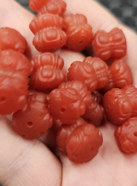南红色玛瑙并蹄莲玉石散珠