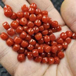 红翡色老型珠玉石散珠鸡血红石英岩玉路路通桶珠隔珠饰品配件珠子