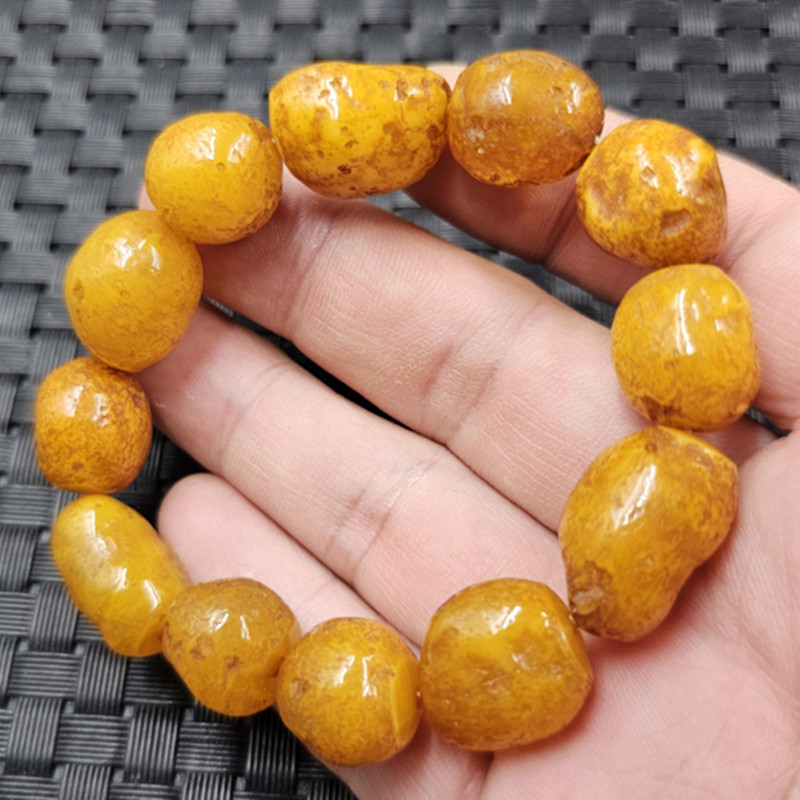 荧光浮盐水人造蜜蜡随型珠手链鸡油黄蜜蜡裸石手链仿古手串手饰