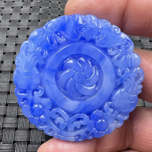 新疆和田外蒙料福寿如意挂件仿玉石吊坠蓝色玉牌子项链坠车挂