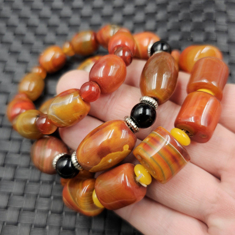 战国黑玛瑙米珠玉石手链仿古玛瑙路路通手链男女同款手串手饰包邮