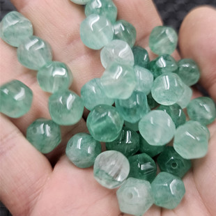 优化独龙玉六棱珠路路通玉石散珠石英岩玉蓝飘花切面多棱珠饰品珠