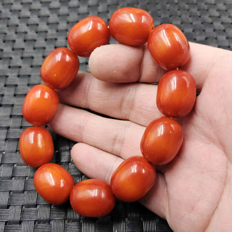 人造蜜蜡路路通手链橘红色蜜蜡桶珠手链男女同款手链饰品手串手饰