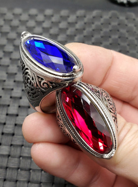 精美冰种锆石宝蓝色戒指鸡血红锆石切面戒指墨绿菱形戒指饰品戒指