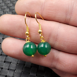 祥和珠宝玉石耳环碧绿色圆珠耳环绿玛瑙玉髓耳坠玉耳坠圆珠耳饰