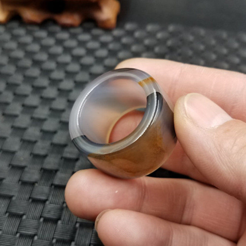 玉石扳指冰种玉髓扳指黑花玛瑙扳指加宽玉石戒指大号扳指手饰指环