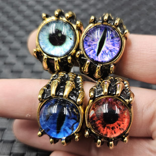 冰种锆石眼型玉石戒指红色天蓝色宝蓝色锆石开眼戒指复古指环手饰