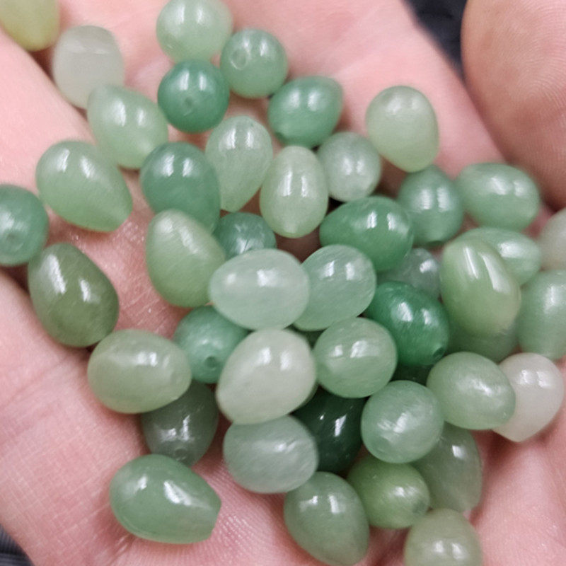 东陵玉水滴玉石散珠绿色通孔立体水滴手链项链耳环发簪饰品玉珠子