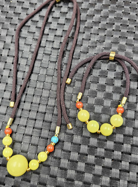 黄岫玉圆珠玉石手链米黄色圆珠