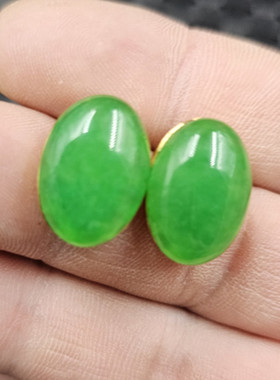 碧绿色蛋面玉石耳钉菠菜绿阳绿