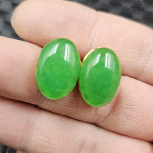 碧绿色蛋面玉石耳钉菠菜绿阳绿椭圆耳钉石英岩玉耳坠耳饰新款
