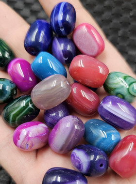 玛瑙多宝珠玉石散珠紫色墨绿蓝色玉髓桶珠饰品配件手工玉珠子