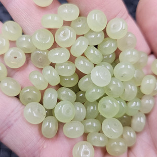 仿新疆和田玉黄口料玉扣算盘珠玉石散珠岫玉色石英岩玉隔片隔珠子