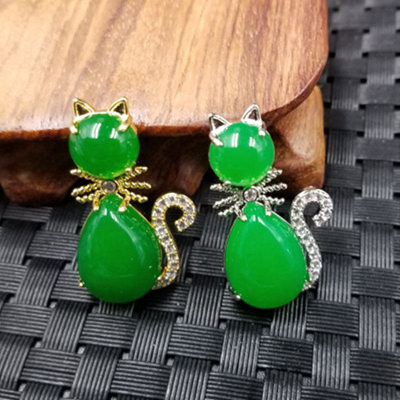 时尚百搭天然玉石台湾碧玉猫咪挂