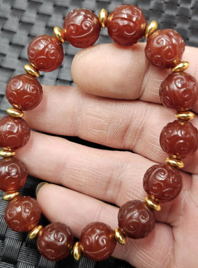 冰种红玛瑙回纹珠玉石手链