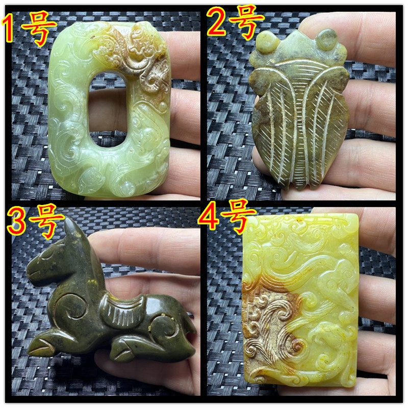 文玩玉石挂件岫玉古龙壁挂件仿古一鸣惊人吊坠生肖马手把件玉坠