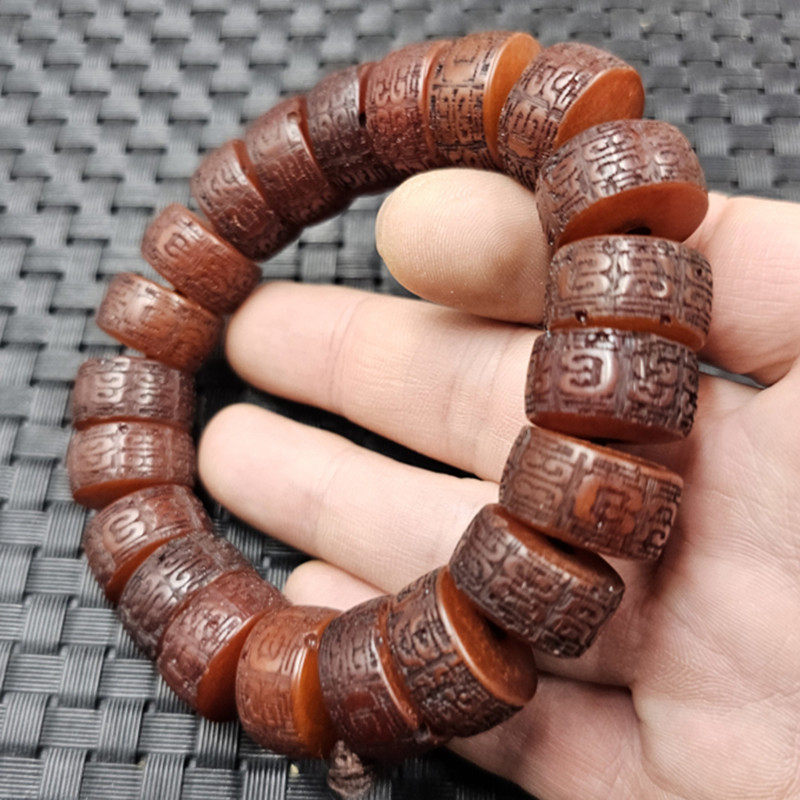 仿古蜜蜡回纹珠路路通手链人造橘红色蜜蜡轮胎珠手链男女同款手串