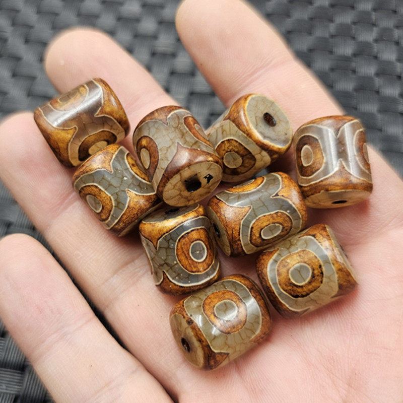 黄玛瑙三眼天珠路路通玉石散珠仿古玛瑙直管直柱直筒手链饰品配件