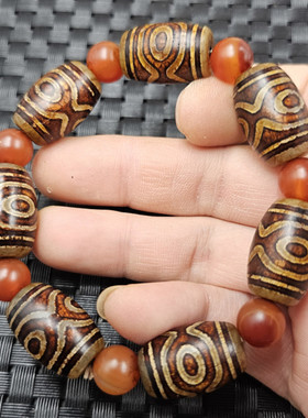 复古三眼天珠路路通玉石手链