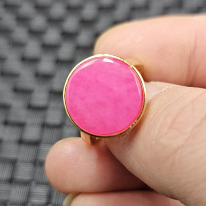 优化舒俱来平安牌玉石戒指粉色桃花玉圆形无事牌活口戒指玉指环