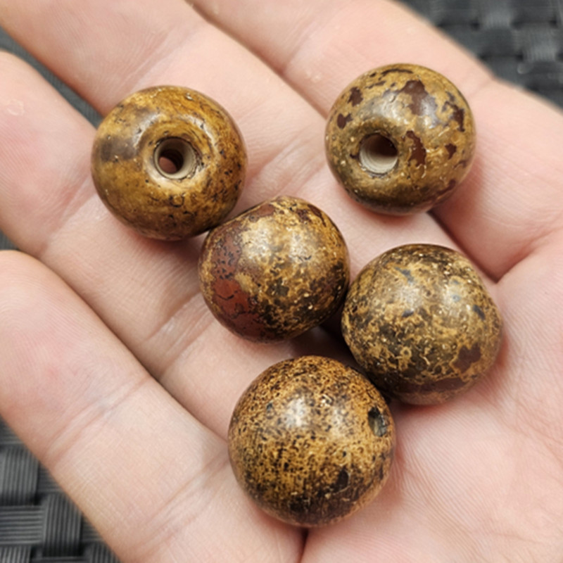 仿古玛瑙圆珠玉石散珠土黄色18毫米手链项链饰品配件手工珠子