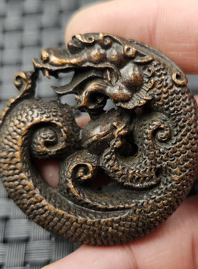 仿古铜生肖龙吊坠双面雕刻古壁