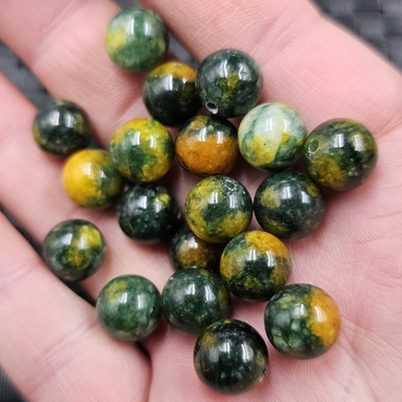 橄榄绿圆珠玉石散珠黄绿色