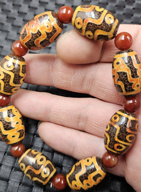 黄九眼天珠玉石散珠手链