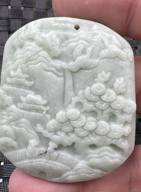 玉石挂件翠绿色山水挂件方解石玉山水牌子贵州翠豆绿吊坠玉牌车挂