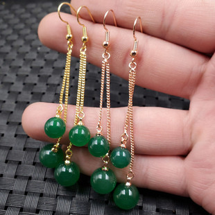 祥和珠宝玉石耳环碧绿色玉髓圆珠耳环玉髓玛瑙圆珠耳线玉耳坠耳饰