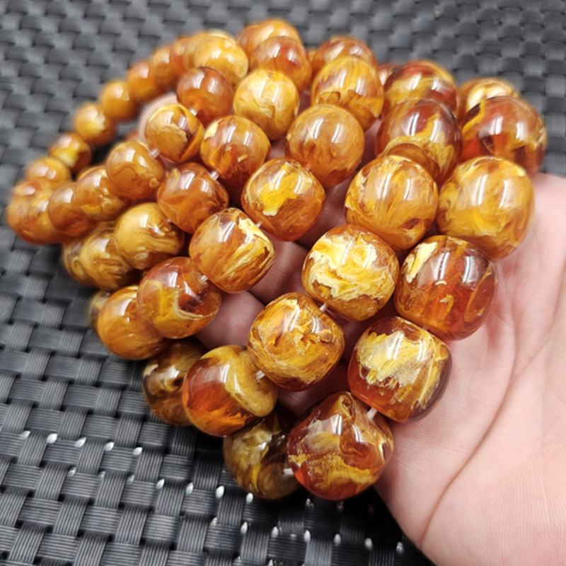 荧光仿蜜蜡老型珠手链老蜜蜡花蜜蜡桶珠路路通手链手串手饰手环