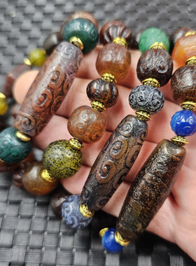 包浆回纹天珠路路通玉石手链