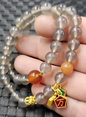 包邮冰种烟紫色玛瑙圆珠玉手链