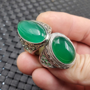 碧绿色玉髓戒指玉髓玛瑙菱形手链玉石戒指活口戒指大号戒指玉指环