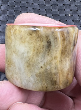 仿古文玩玉石扳指华玉扳指土黄色加宽玉扳指大号扳指手饰加宽戒指