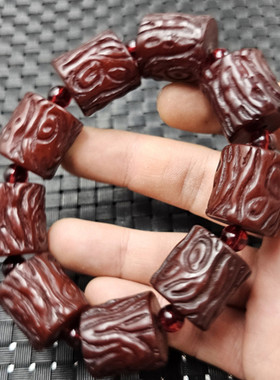 人造蜜蜡路路通手链橘红色树皮桶珠手链男女同款手串手饰手环