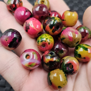 红绿宝玛瑙老型珠玉石散珠桃花粉黄斐橄榄绿玉髓桶珠饰品配件珠子