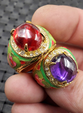 饰品戒指冰种宝蓝色锆石戒指鸡血红锆石蛋面戒指仿古戒指指环