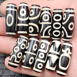 包浆黑白玛瑙天珠玉石散珠一二三四五六七八九天珠路路通饰品配件