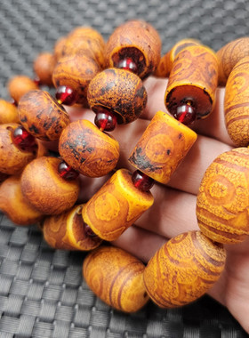 包邮人造蜜蜡三眼天珠路路通手