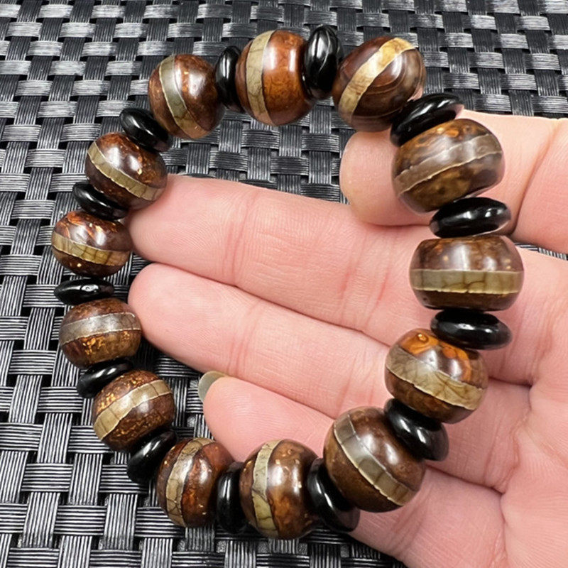 新款 线型天珠平安扣手链 复古虎牙天珠手链 三眼宝瓶南瓜珠手链